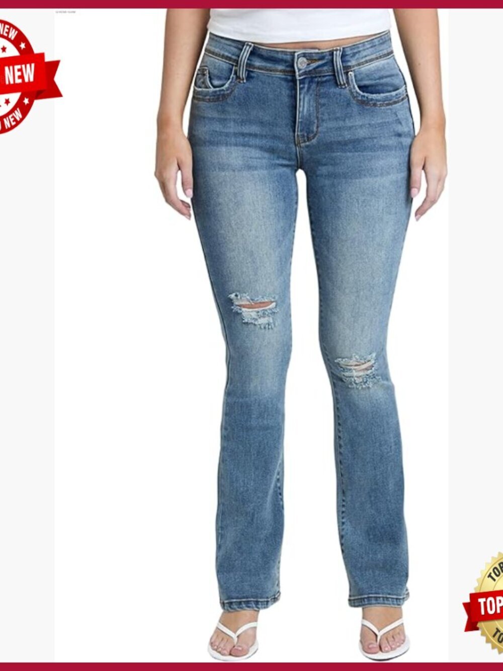 Mid Rise Bootcut Jeans with Butt-Lifting Fit, Stretchy Denim
